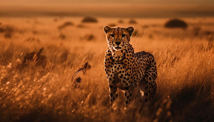 Free Photo majestic cheetah walking in african savannah sunset generated by ai