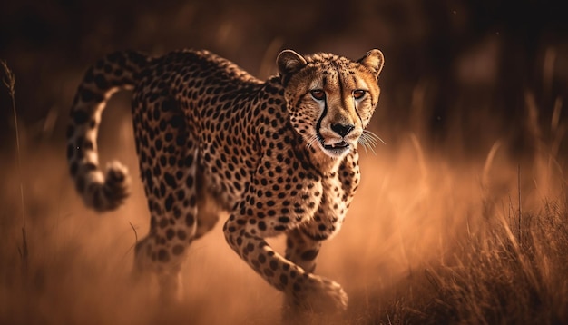 Бесплатное фото Величественный гепард гуляет по африканской дикой местности, созданной искусственным интеллектом