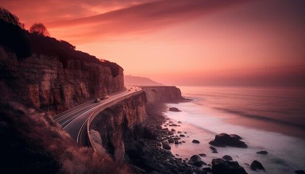 無料写真 aiによって生成された海岸の夕暮れ時の雄大な崖のアーチ