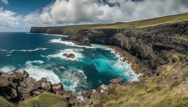 Free photo majestic cliff eroded by crashing waves asturias generated by ai