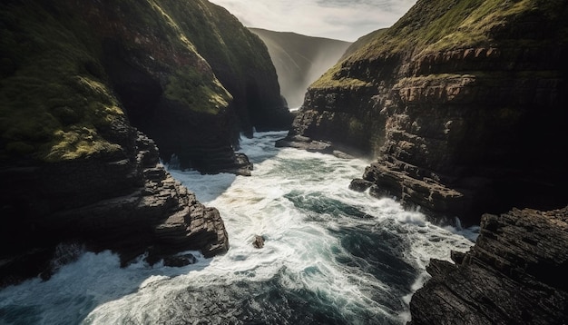無料写真 aiが生成した波しぶきの美しさに侵食された雄大な断崖