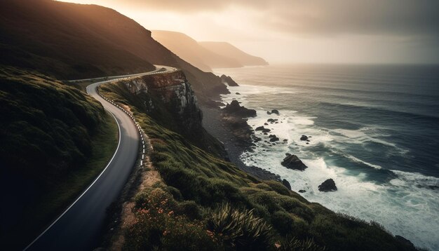 Majestic coast curves in idyllic Asturias landscape generated by AI
