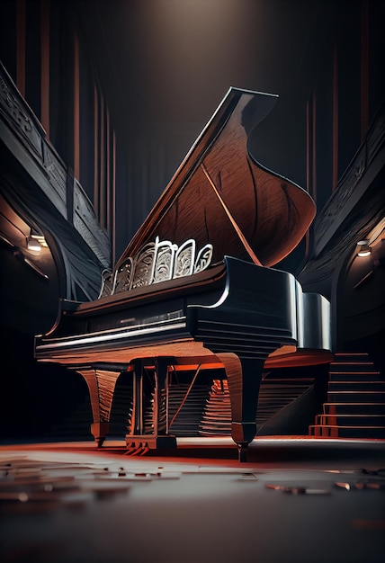 Free photo majestic grand piano with red lights generative ai