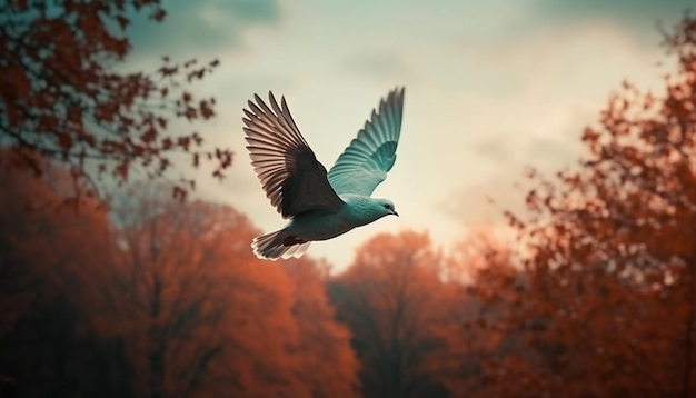 A majestic hawk spreads wings in tranquil autumn sunset generated by AI
