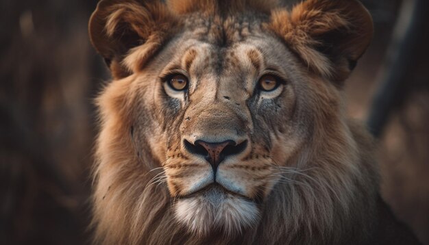 Majestic lioness staring alert in wilderness area generated by AI