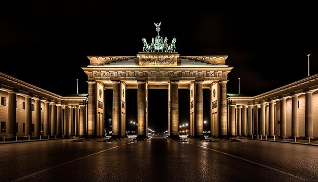 Majestic monument illuminated at dusk in cityscape generated by AI