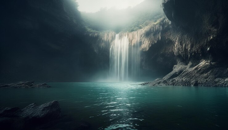 Free Photo majestic mountain landscape tranquil scene flowing water generated by ai