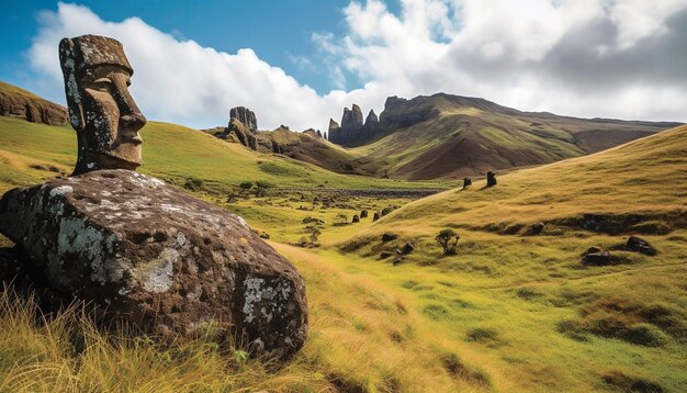 Majestic mountain peak beauty in nature panoramic view generated by AI