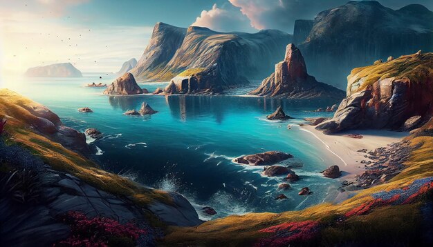Majestic mountain peak at dusk enchanting travel destination generative AI