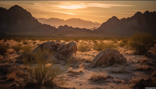 Majestic mountain peak eroded by arid climate generated by AI