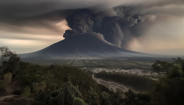 Free photo majestic mountain peak erupts creating dramatic sky generated by ai