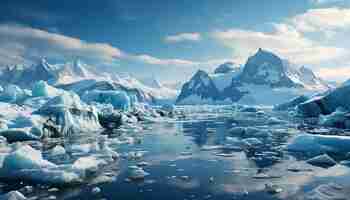 Бесплатное фото Величественная горная вершина отражается в спокойной ледяной голубой воде, созданной ии.