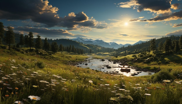 Foto gratuita la maestosa vetta della montagna si riflette nel tranquillo stagno della bellezza della natura generata dall'intelligenza artificiale