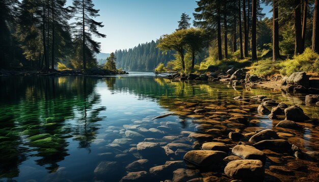 Majestic mountain peak reflects in tranquil pond nature beauty generated by artificial intelligence