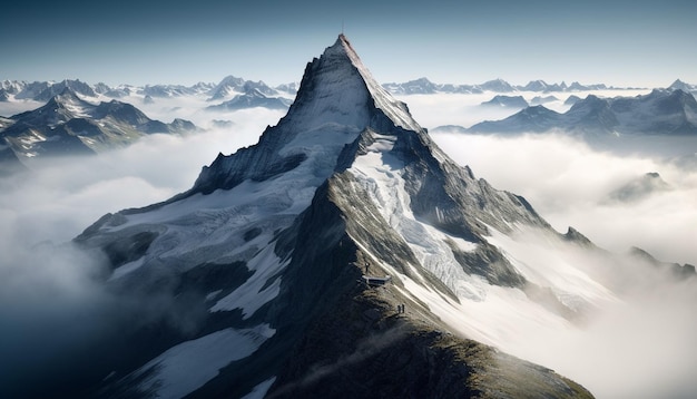 Величественная горная вершина, покрытая снегом, панорамная красота природы, созданная искусственным интеллектом
