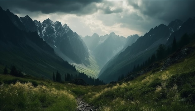 Foto gratuita maestoso picco di montagna prato tranquillo colori autunnali generativa ai