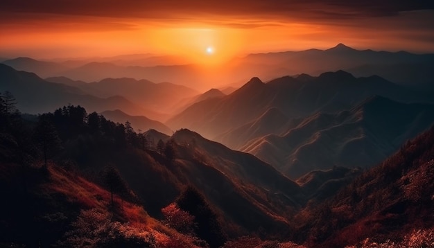 Бесплатное фото Величественный горный хребет в сумерках спокойная сцена, созданная ai