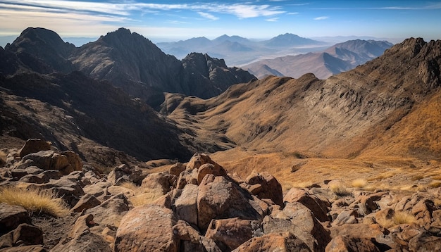 Majestic mountain range beauty in nature landscape generated by AI