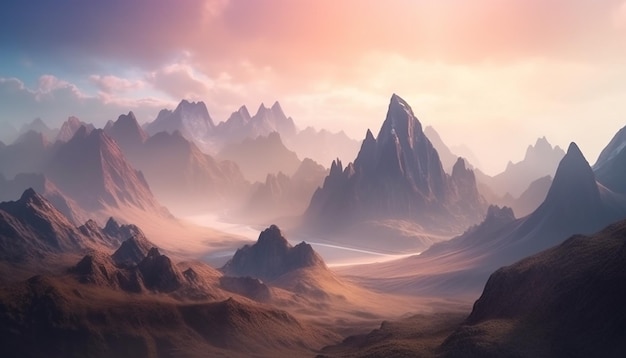 Free photo majestic mountain range at dusk a breathtaking adventure in nature generated by ai