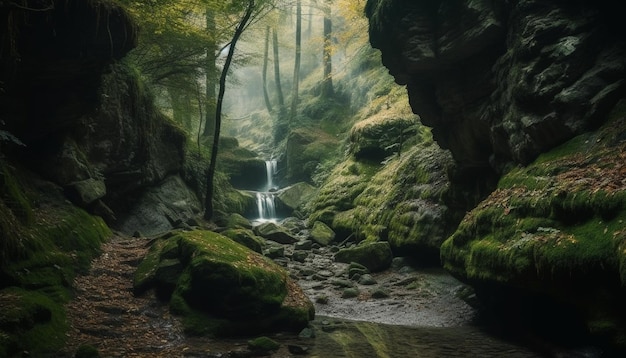무료 사진 ai가 생성한 장엄한 산맥 흐르는 물 야생 지역 지상낙원