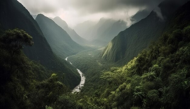 Free photo majestic mountain range high up in the sky generated by ai