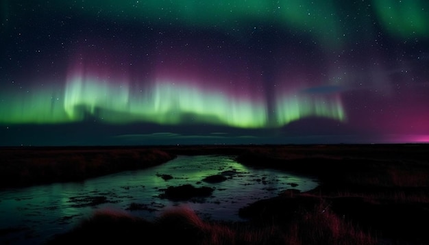 Foto gratuita maestosa catena montuosa illuminata dall'aurora boreale generata dall'intelligenza artificiale