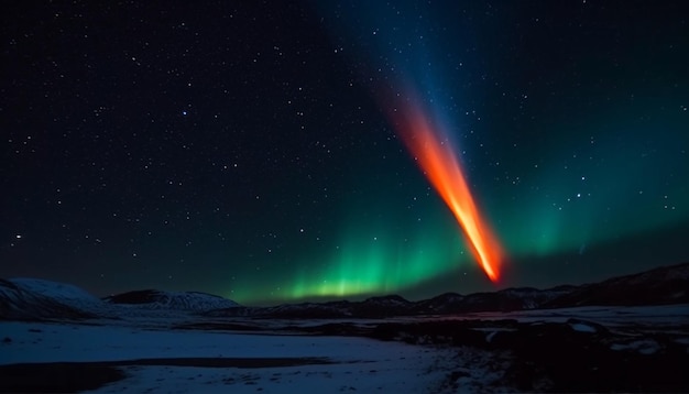 Free photo the majestic mountain range illuminated by the glowing star trail generated by ai