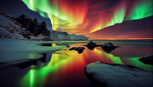 Free picture: Majestic digital artwork landscape of aurora borealis in  background of mountain peak