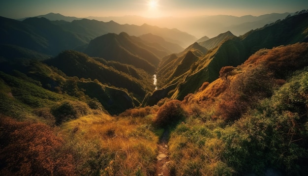 Бесплатное фото Величественная панорамная красота горного хребта в природе, созданная искусственным интеллектом