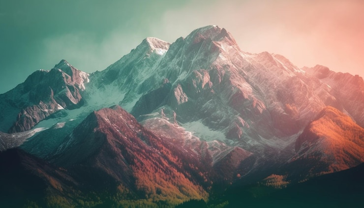 Free Photo majestic mountain range snow capped peak tranquil meadow generated by ai