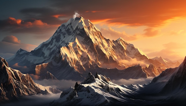 壮大な山脈 ⁇ 雪に覆われたピーク ⁇ 人工知能によって生成されたパノラマビューの自然の美