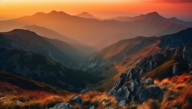 Majestic mountain range tranquil meadow peaceful sunrise generated by AI