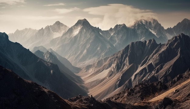 Foto gratuita maestosa catena montuosa scena tranquilla bellezza della natura generata dall'intelligenza artificiale