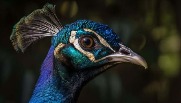 Majestic peacock displays vibrant elegance in nature beauty generated by AI