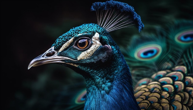 Free photo majestic peacock displays vibrant multi colored elegance generated by ai