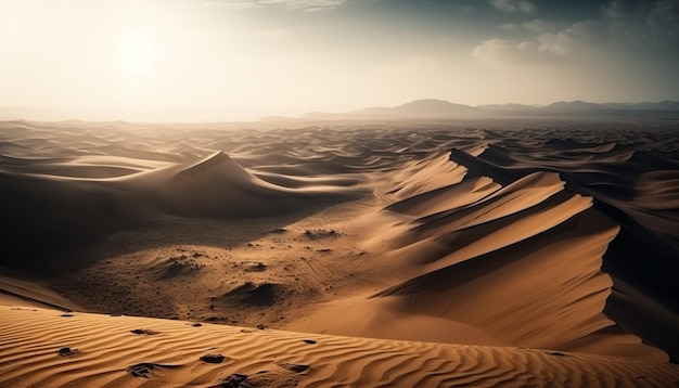 Le maestose dune di sabbia si increspano in un'alba tranquilla generata dall'intelligenza artificiale