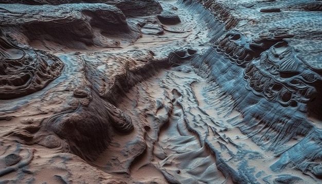 Бесплатное фото Величественная скала из песчаника, размытая проточной водой, природная достопримечательность, созданная искусственным интеллектом