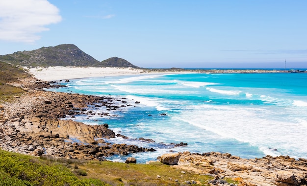 Rocky Coastline and Wavy Seascape View in Cape Town, South Africa