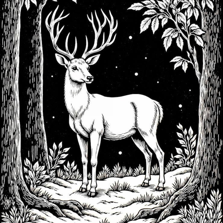 मुफ़्त फोटो majestic stag in a forest night scene