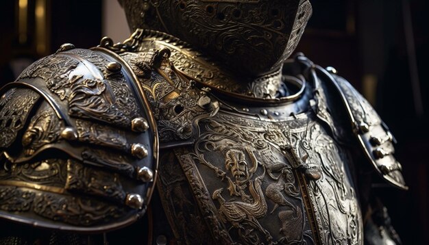 荘厳な甲冑は、AI によって生成された中世の騎士道を象徴しています