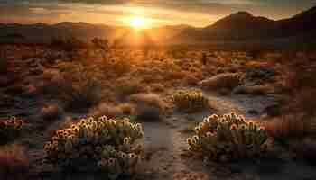 Foto gratuita un maestoso tramonto su un paesaggio montano asciutto che mostra la bellezza naturale generata dall'intelligenza artificiale