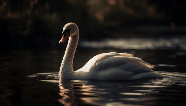 Majestic swan of tranquil scene reflects natural beauty generated by AI