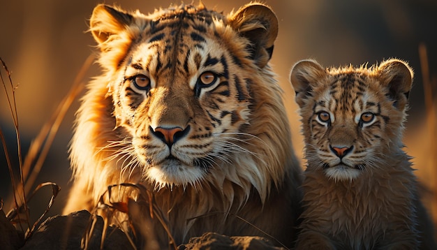 Величественный тигренок смотрит настороженно в спокойном заповеднике дикой природы, созданный искусственным интеллектом