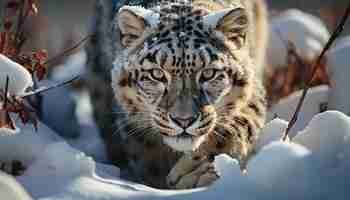 Free photo majestic tiger prowls staring nature beauty in snow covered forest generated by ai