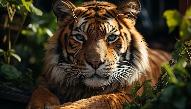 Бесплатное фото Величественная дикая красота тигра смотрит на опасность в спокойной природе, созданной искусственным интеллектом