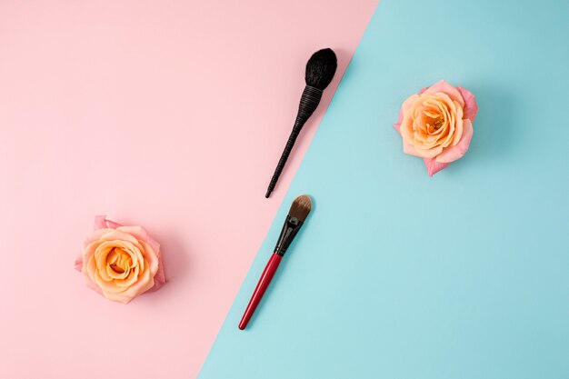 Make up brushes on colorful