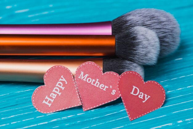 Make-up brushes and hearts for mother's day