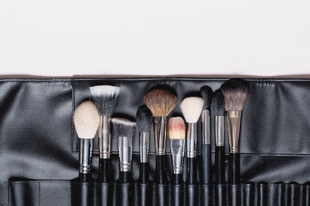 Makeup brushes kit in bag