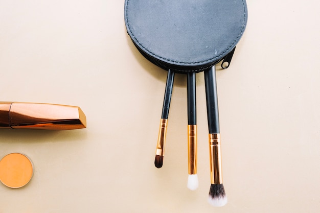 Makeup brushes in purse