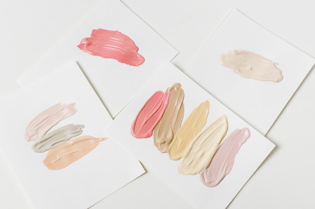 Makeup swatches on paper